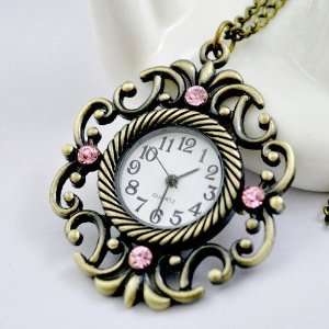 Retro on Sale Style Charm Court Flower Pocket Watch Necklace Pendan 