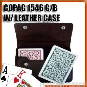  Copag Plastic Cards Leather Case Set 1546 Green/Burgundy 