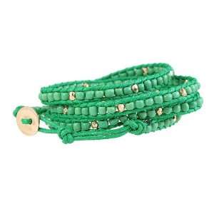   Green Nugget Frienship Wrap Bracelet 30 Inches Green Cording Jewelry