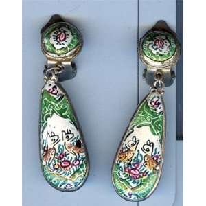  1462 Persian Mina Karee Enamel Jewelry Earrings Birds 