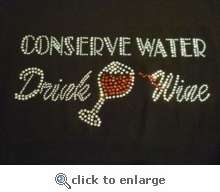 Bling sparkle Conserve Water Drink Wine Iron On Hot Fix Rhinestone 