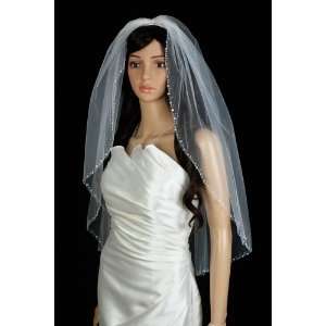    1T Elbow length Diamond White Hand Beaded Wedding Veil Beauty