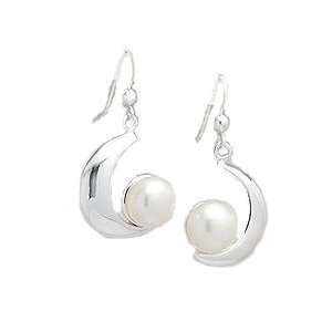   Cresent Moon Sterling Silver & Pearl Earrings   Gems Couture Jewelry