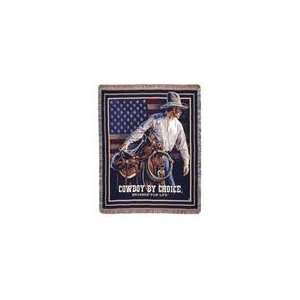  Beginning Trail Cowboy Saddle American Flag Tapestry Throw 