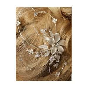   Wire Bridal Comb with Enamel Flowers and Rhinestones 8025 Beauty