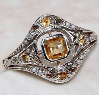 Natural Citrine, Seed Pearl & 925 SOLID STERLING SILVER ring , size 6 