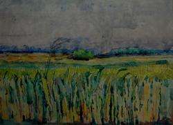 French artist. Southern landscape with cornfield  