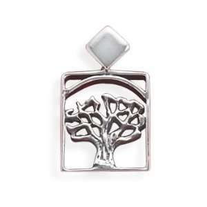  Sterling Silver Cut Out Tree Slide Pendant with 18 Steel 