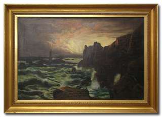 BROWN   19th Century Dramatic Seascape Oil Painting  
