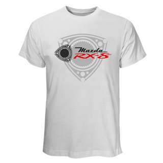   White T Shirt Mazda RX8 Racing Sports Car Rotary Engine Logo  