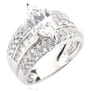   Silver and Cubic Zirconia Triple Band Marquis Ring 10.0 Jewelry