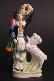 Antique Victorian Staffordshire Scottish Dancing Kilted Figurine Sheep 