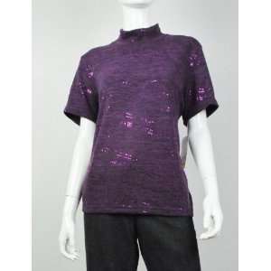  NEW ALFRED DUNNER WOMENS BLOUSE SHORT SLEEVES PURPLE TOP M 