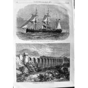  1865 Ship Wyvern Knucklass Viaduct Wales Railway Train 