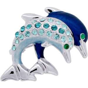   Blue Couple Dolphin Swarovski Crystal Animal Brooches Pins Jewelry