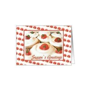 Seasons Greetings Christmas Cherries Cupcakes Holly Card