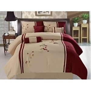   and Tan Floral Embroidered Bed in a Bag Bedding Set