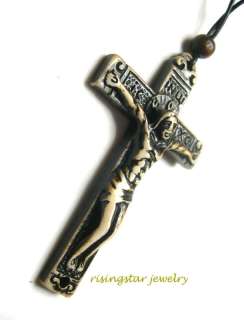 Men Women Crucifix Cross Leather Cord Pendant Necklace  