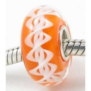  D21 Tangerine Double Helix Design European Murano Style 