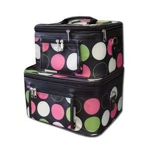   Case Cosmetic Toiletry 2 Piece Luggage Set Pink Green Retro Polka Dots