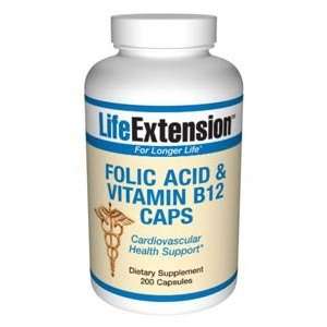  Life Extension Folic Acid Vitamin B12, 200 capsules 