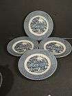6Plates Royal China Currier Ives Dinnerware Blue White  