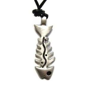  Scaled Fish Pewter Pendant on Adjustable Cord Necklace 