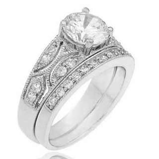   CZ Cubic Zirconia Antique Engagement/Wedding Bridal Ring Set  