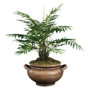  Low Pot with Handles Faux Dwarf Palm Tree