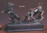 Bronze Bear & Bull Sculpture Statue 13W x 9.5H NEW  