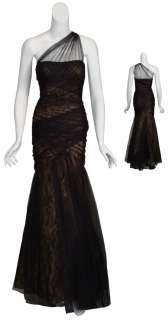 ML by MONIQUE LHUILLIER Dramatic Black Lace Tulle Evening Gown Dress 6 