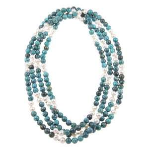  DaVonna White Freshwater Pearl and Turquoise Bead 80 inch 
