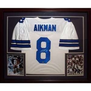 Autographed Troy Aikman Jersey   White #8 Deluxe Framed 