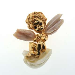 DID IT HURT, WHEN THIS Ruser 14k Yellow Gold and Pearl Angel FELL FROM 