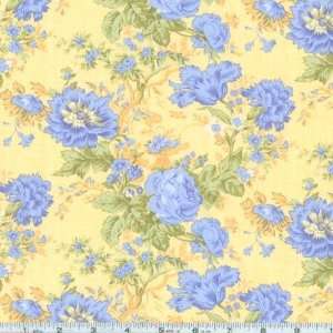  45 Wide True Blue Floral Lemon Fabric By The Yard 