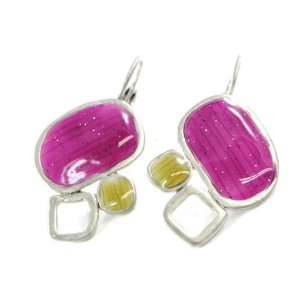   Earrings / dormeuses french touch Coloriage purple green. Jewelry
