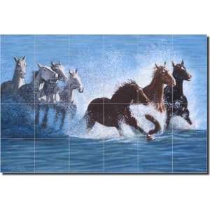  Horses in the Surf by Ralph Delby   Horse Seascape Ceramic 