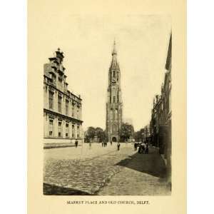   Delft Square South Holland Netherlands Tower   Original Halftone Print