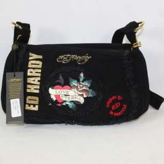 ED HARDY Rhinestone Love Eternal HANDBAG BAG PURSE BLK  