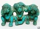 Rare Tibet turquoise carve 3 monkey statue