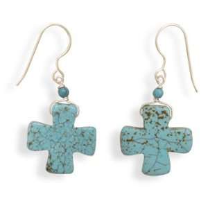   Cross and Chinese Created Turquoise Bead French Wire Earrings