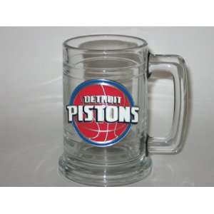  DETROIT PISTONS 15 ounce GLASS TANKARD MUG with Pewter Logo 