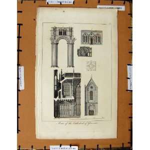    Antique Print C1800 1870 Parts Cathedral Gloucester