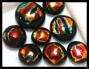 RIPPLE FIRE RED Fused Glass DICHROIC Cabochons XS Beads  