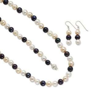 Multicolored Freshwater Cultured Pearl Piece Set in Sterling Silver