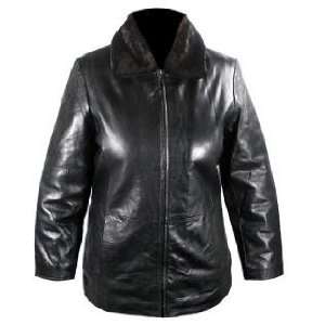    Ladies 3/4 Length Fur Collar Leather Jacket Sz S