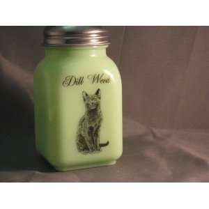  Green Milk Glass Dill Weed Spice Shaker with Caz the Cat 