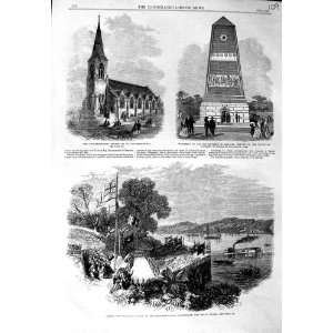  1864 BRISBANE BRIDGE AUSTRALIA CHURCH MONUMENT MAGENTA 