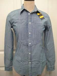 RUGBY RALPH LAUREN WOMEN 8 NWT Denim Tuxedo Shirt Blouse L/S Msrp $79 