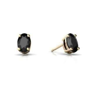 14K Yellow Gold Oval Genuine Black Onyx Stud Earrings 
